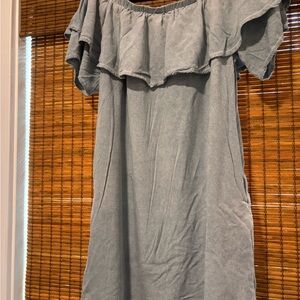 Pinkblush Maternity Gray Ruffled Off-Shoulder Mini Sundress